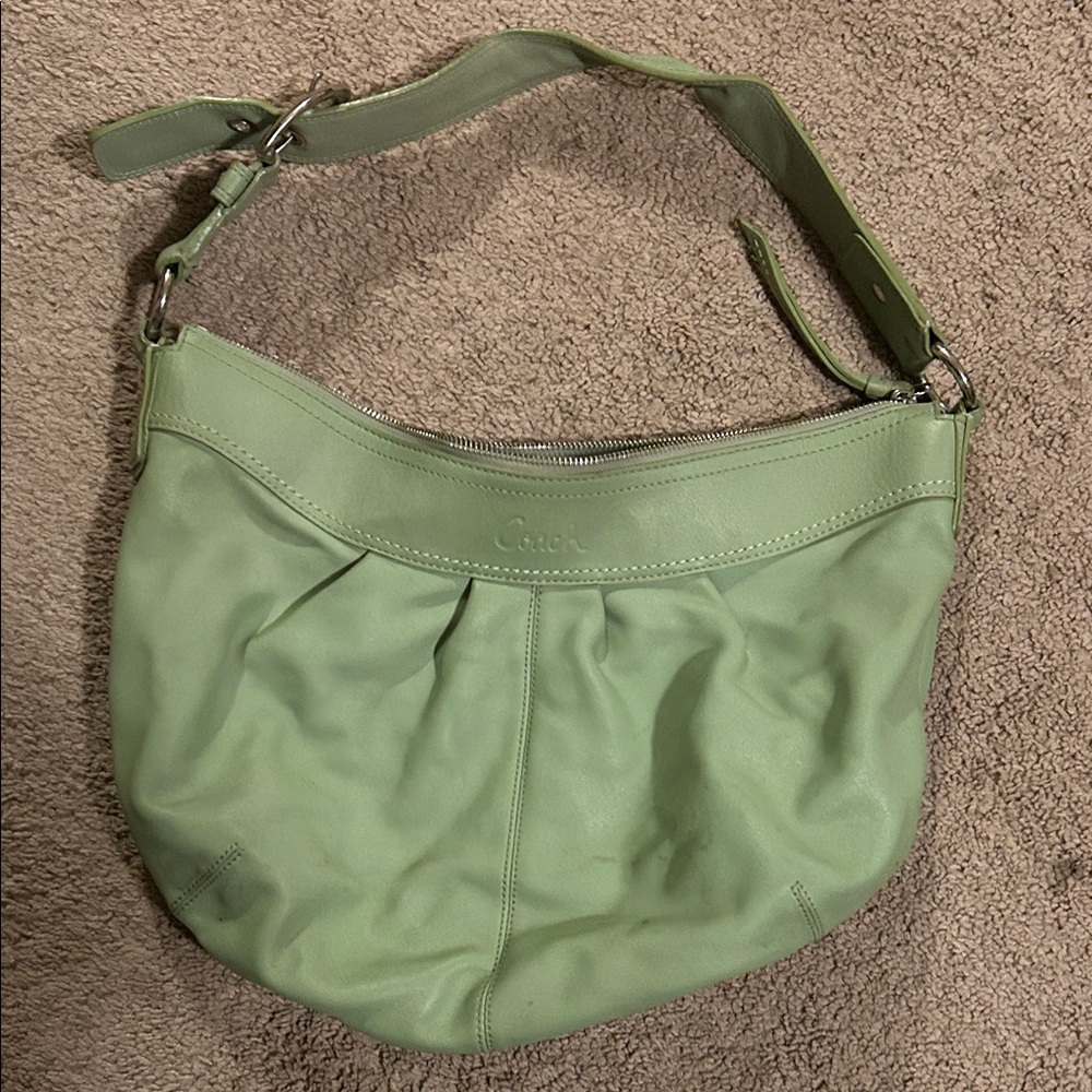 Green Leather Shoulder Bag Y2k Coach bag